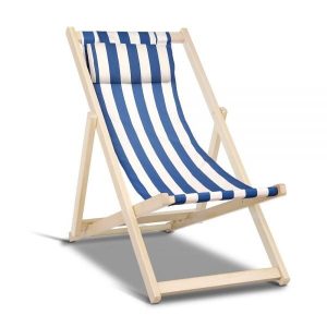 Foldable Beach Sling Chair Blue White